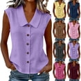 thumbnail image 2 of Dressy Collared Linen Tank Tops for Women Summer Loose Button Down Sleeveless Blouses Business Casual Shirts, 2 of 7
