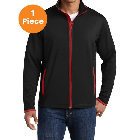 Sport-Tek ST853 Sport-Wick Stretch Contrast Full-Zip Jacket , Black/ True Red, 3XL, Big and Tall Active Jackets and Hoodies