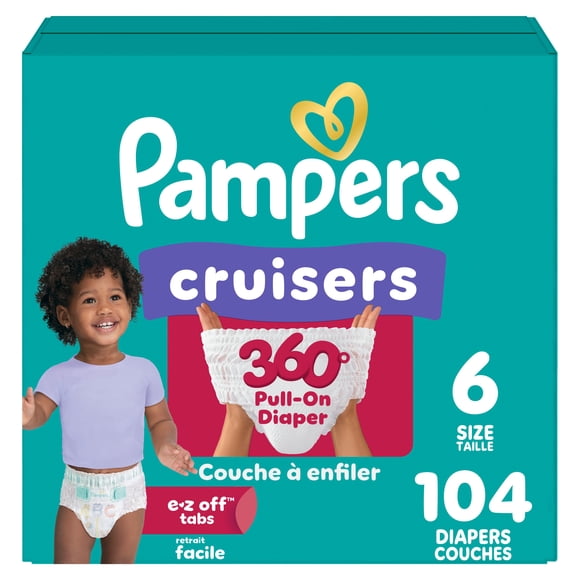 Pampers Diapers - Cruisers 360° - Size 6, up to 100% Leakproof Fit, Designed for Active Babies, Pull On Diaper, EZ Off Tabs Designed for Easy Changes