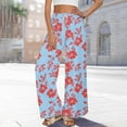 thumbnail image 6 of Sexlip Wide Leg Pants for Women Floral Printed Elastic Waist Drawstring Casual Loose Fit Long Flowy Trousers Blue M, 6 of 8