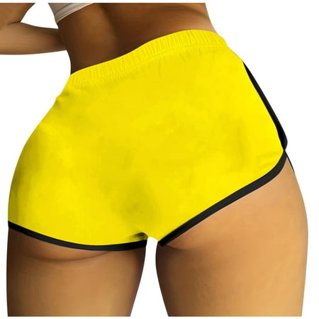 SSAAVKUY Holiday Deals Women s High Waist Booty Shorts Scrunch Butt Lifting Workout Yoga Shorts Tummy Control Biker Hot Pants Yellow 12