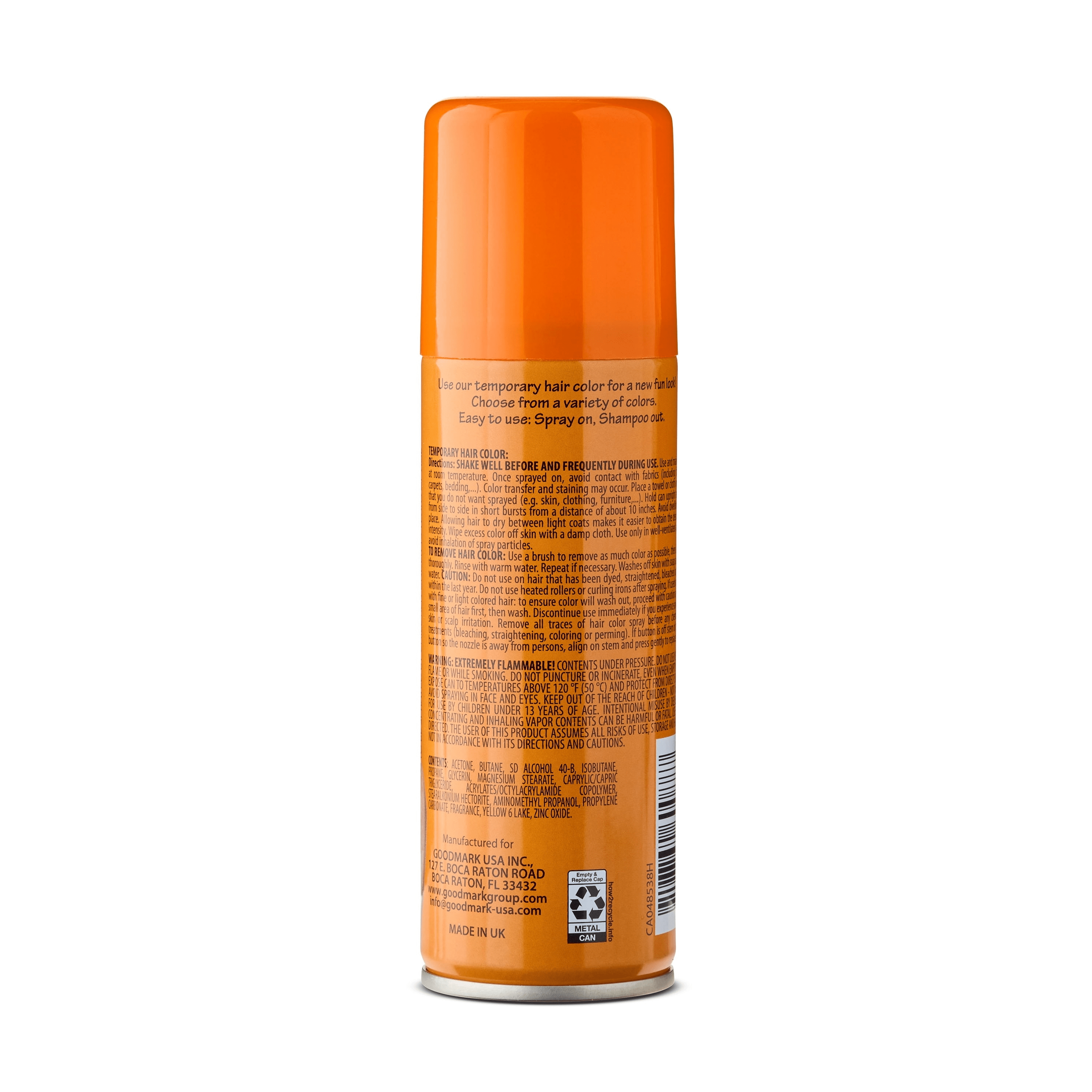 Orange Hair Spray, Halloween Accessory, Temporary Color, 3oz, by Goodmark USA