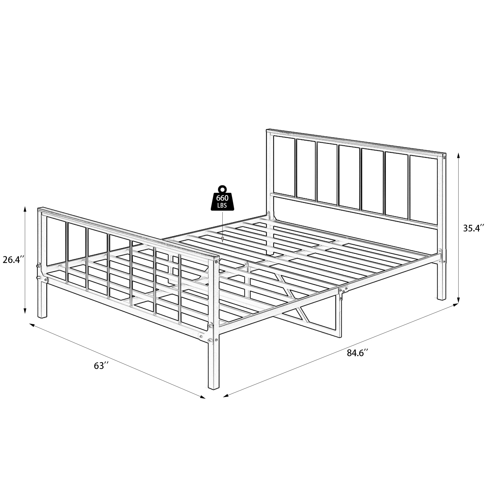 DEALTOPS Queen Metal Platform Bed with Headboard and Footboard, Sturdy Metal Frame, Bedroom, Black