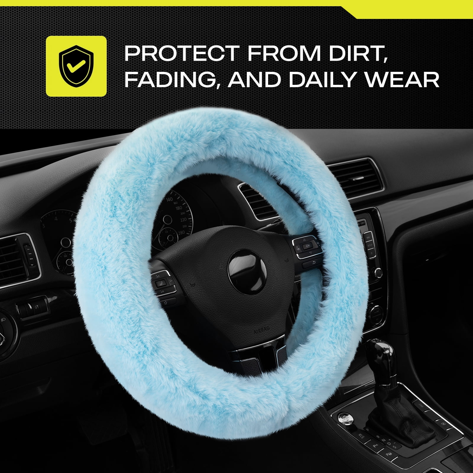 Auto Drive Fuzzy Steering Wheel Cover, Soft Plush Faux Fur Steering Wheel Cover, Cozy Warm Steering Wheel Cover Non-Slip, Universal Fit for Cars SUV Truck, Fits 14.5"–15",Blue