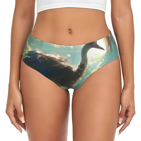 Naloa Majestic Ostrich In Forest Womens No Show Cotton Underwear Mid-High Waisted Soft Ladies Panties Strech Breathable Briefs -4X-Large