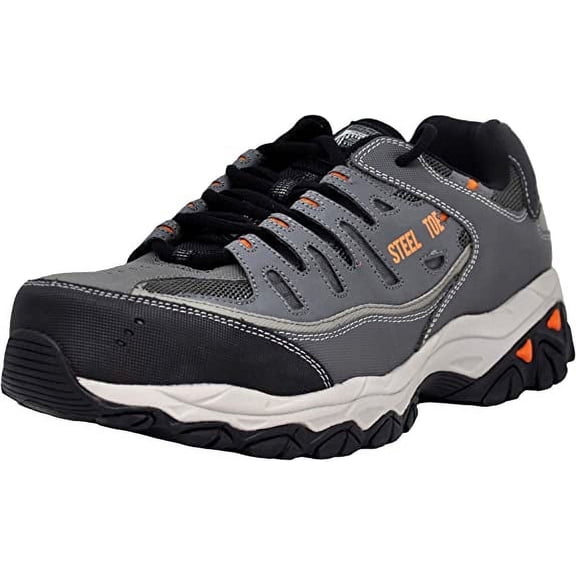 Skechers Men Cankton Athletic Steel Toe Work Sneaker, Charcoal/Orange, 9 M US