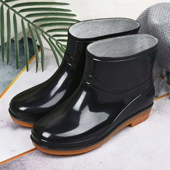 MPWEGNP Water Shoes Shoe Round Waterproof Middle Toe Low Heeled Rain Boots Buckle Women Women'S For (Black 7)