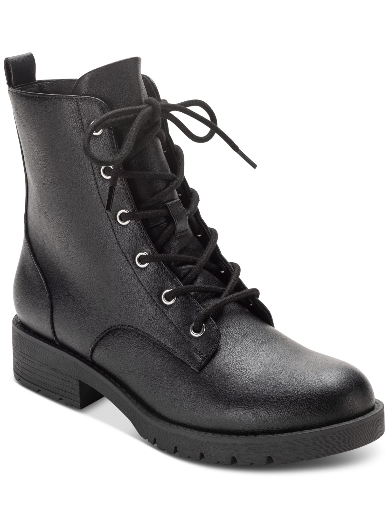SUN STONE Womens Black Lace-Up Padded Frankiee Round Toe Block