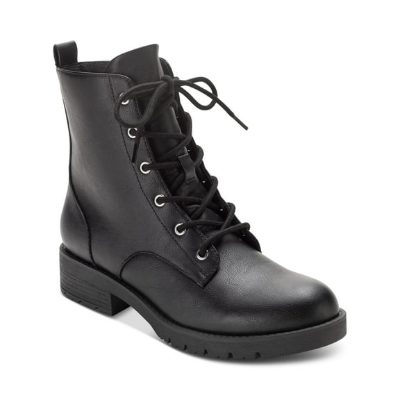 SUN STONE Womens Black Lace-Up Padded Frankiee Round Toe Block Heel Zip-Up Combat Boots 6 M