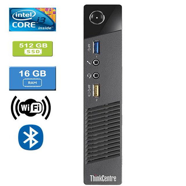 Remis à Neuf : LENOVO M73 TINY Intel Core i3-4130T 2,00 GHz, 16 Go, 512 Go SSD, Win 10 Pro