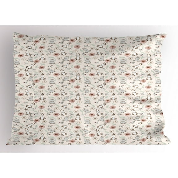 Ambesonne Hippo Pillow Sham, Background Theme, 36" X 20", Multicolor