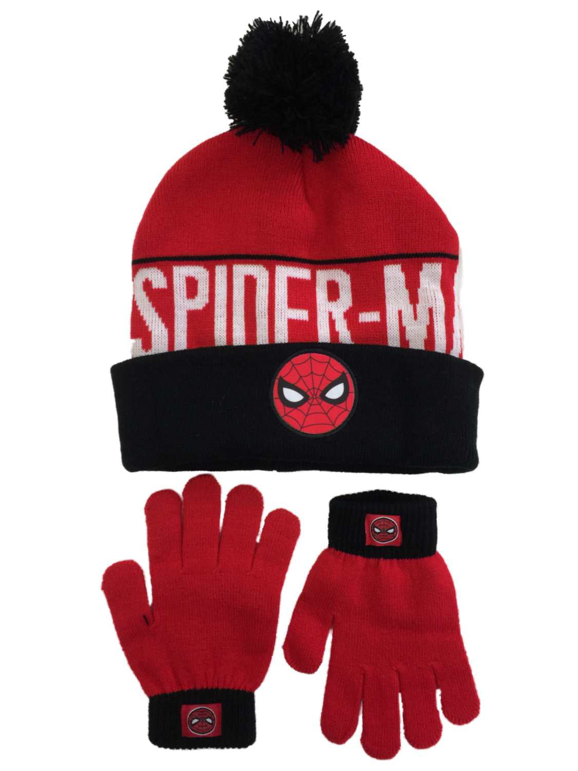 SPIDER-MAN MARVEL COMICS Knit Winter Beanie Hat & Gloves Set w/ Pom-Pom NWT  $24 