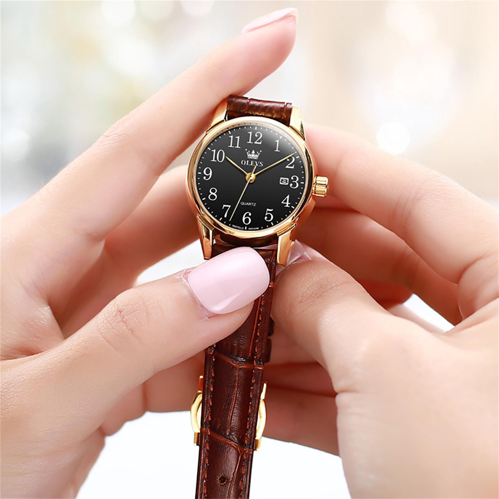 OLEVS Watches for Women Luxury Dress Analog Quartz Easy Read Digital Date Classic Luminous Brown Leather Strap Waterproof Female Wrist Watches Relojes para Mujer