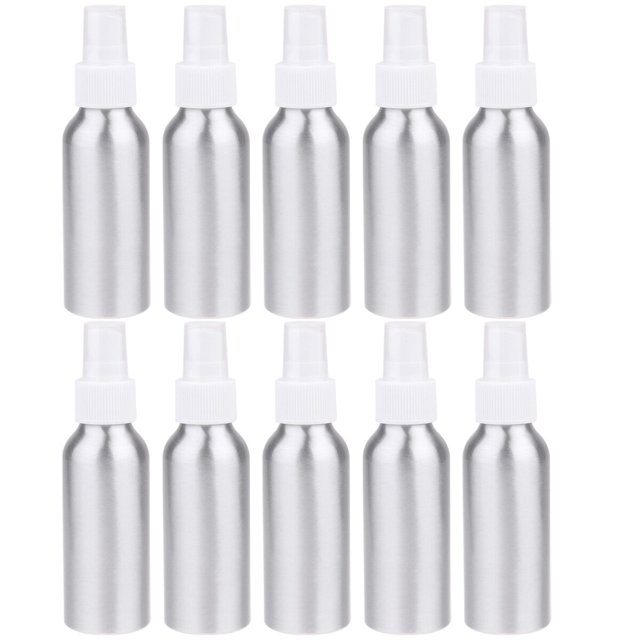 BRIGHTFUFU 10Pcs 100ML Botella de perfume de aluminio Boquilla de pulverización Botella Botella desinfectante de manos Botella de viaje Botella de líquido recargable de aluminio (Blanco)
