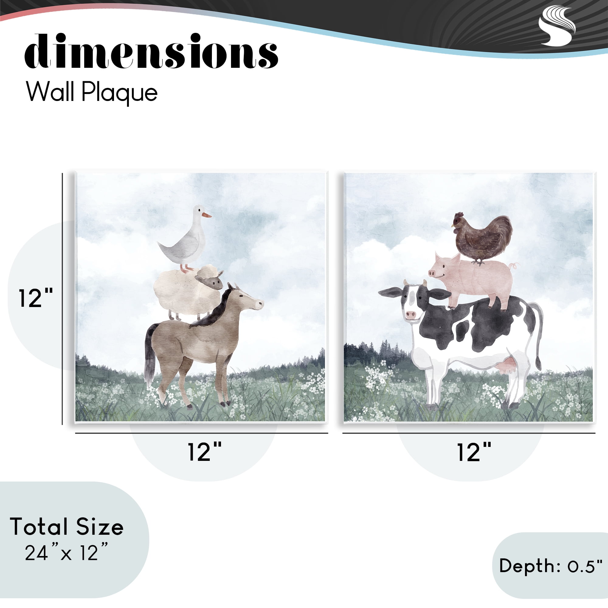 Stupell Industries Stacked Animals Blue Sky Farm 2 Piece Wall Plaque Art Set, design by Kim Allen