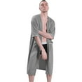 thumbnail image 3 of Men Robes Zipper Front Housecoat Knee Length Half Sleeve Bathrobe Couple Robes Lightweight Nightgown Casual Robes with Pockets & Belt, Gray S-2XL, 3 of 9