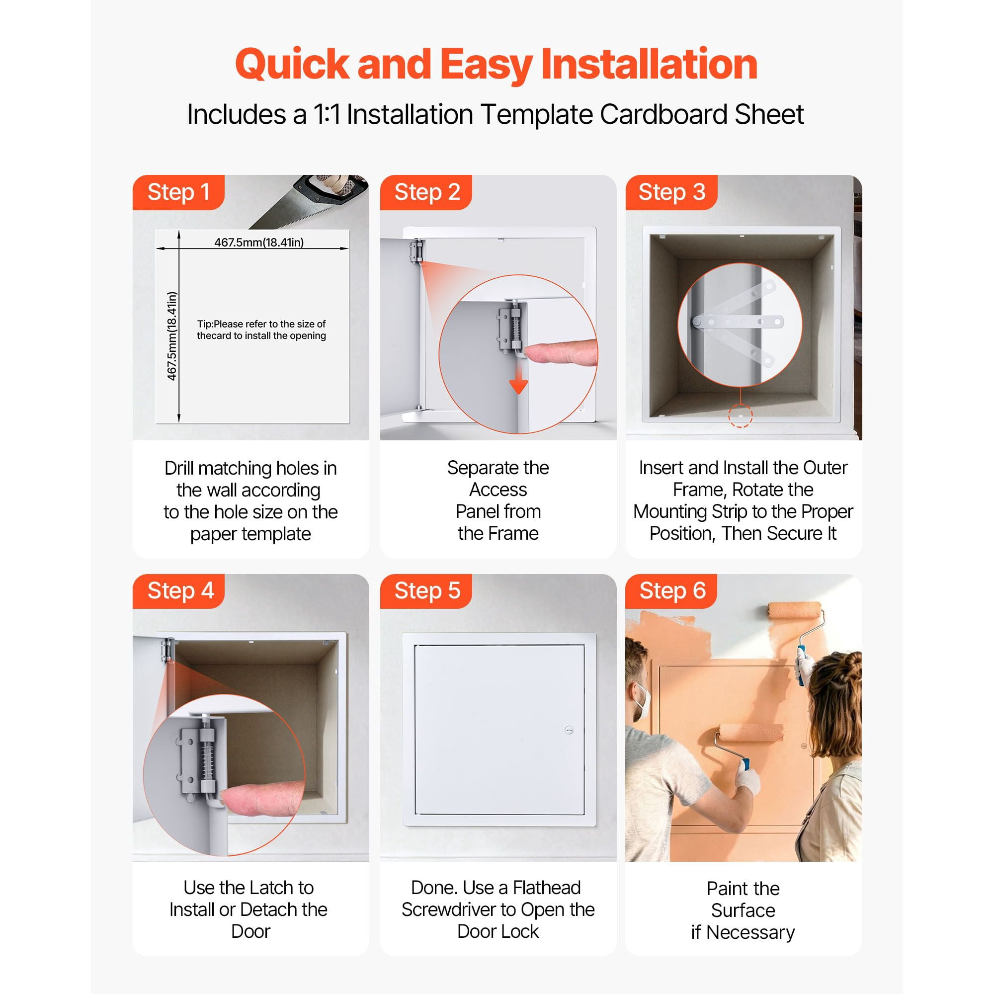 Access Panel for Drywall, 19.2 x 19.2 Inches Galvanized Steel, 18.4 x 18.4 Cutout, Screwdriver Latch, Easy Install, for Ceiling, Plumbing & Electrical Access