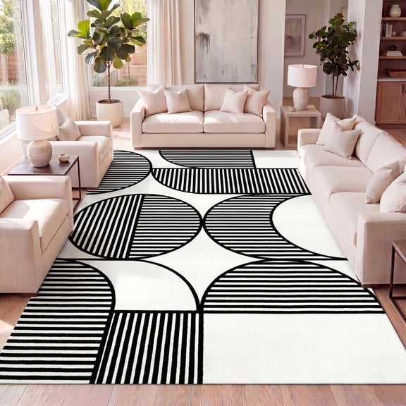 JONATHAN Y SCANDINAVIAN 5 x 8 Area Rug, Nordby Geometric Arch Striped - Black/White, SCN104G-5