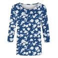 thumbnail image 4 of Fartey 3/4 Sleeve Shirts for Women 2025 Trendy Boho Print T Shirts Slim Fit Crew Neck Tunic Tops Dressy Casual Plus Size Three Quarter Sleeve Blouses Blue S-5XL, 4 of 5