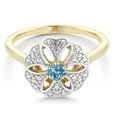 thumbnail image 2 of Gem Stone King 18K Yellow Gold Plated Silver Swiss Blue Topaz and I Diamond Engagement Ring for Women | 0.15 Cttw | Round 3MM | Gemstone November Birthstone | Size 8, 2 of 2