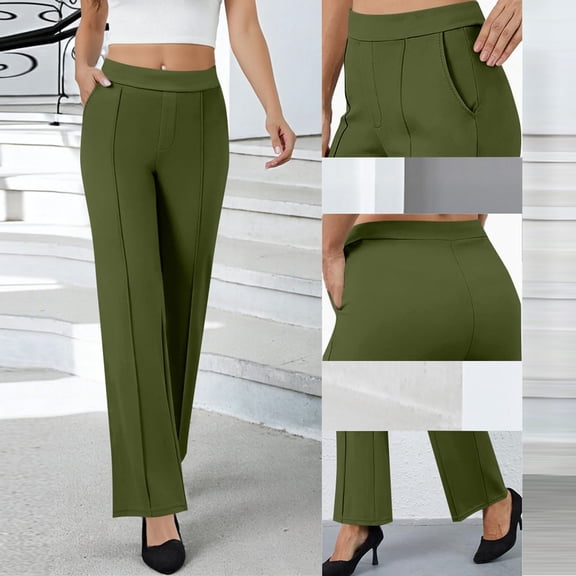 Gamivast Dressy Pants for Women High Waisted formal Wide Leg Pant with Pockets Loose Fitted Pull on Pleated Trousers Business Casual Outfits
