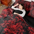 thumbnail image 4 of jejeloiu Red Damask Jacquard 7pcs Bedding Comforter Set,Vintage Victorian Baroque Queen Bedding Sets,Kawaii Cat Kitten Queen Sheet Sets For Kids,Microfiber Bedroom Decor Reversible, 4 of 8