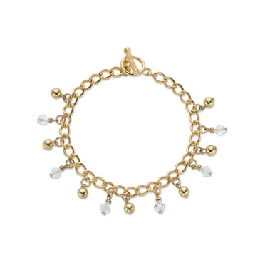 PalmBeach Jewelry Round Crystal Beaded Toggle Charm Bracelet in Goldtone 7.5"