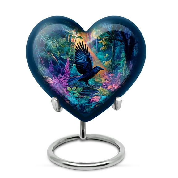 MUKTIVE Crow Urns for Human Ashes Adult for Burial & Memorial 3 Inch, Parents Cremation Urns for Remains, Blue Burial Urn for Ashes Adult Male, Small Keepsake Funeral Urn