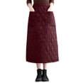 thumbnail image 3 of JTieacloth Winter Windproof Pencil Skirt Mid Length Quilted Wrap Style Skirt With Lightweight Warm Fill,Skirt for Women(Red), 3 of 5