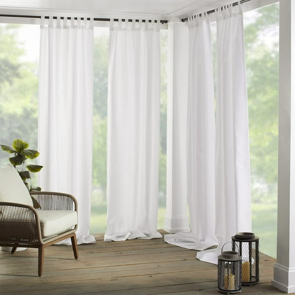 Home Fashions Matine Weatherproof Tab-Top Indoor/Outdoor Solid Color Curtain Panel for Porch, Pergola, Patio, Deck, 52”W x 95”L, White