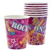 Unique Rock On Rockstar Birthday Party 9oz Paper Cups, Purple Pink, 8 CT