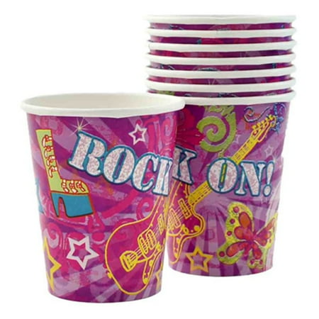 Unique Rock On Rockstar Birthday Party 9oz Paper Cups, Purple Pink, 8 CT