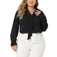 thumbnail image 1 of Camisa de chiffon de manga larga con cuello en V y lazo para mujeres de tallas grandes Agnes Orinda 3X negra, 1 of 6