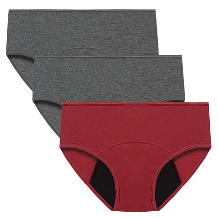ATOYSOY Women s Plus Size Hip Lifting Cotton Panties  3 Pack Multipack Solid Leak Proof Panty Comfy Mid Waist Period Underpants Shapewear Control Briefs Seamless Clearance Stretchy Red XXL
