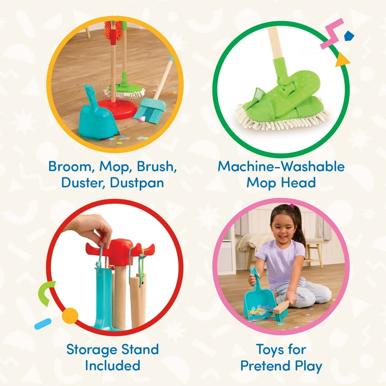 Battat Kids Cleaning Playset with Broom Brush Dustpan Sweeper