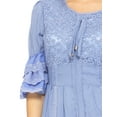 thumbnail image 4 of Summer Womens Boho Peasant Floral Lace Ruffle Hem Bell Sleeve Mini Dress, 4 of 5