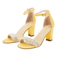 thumbnail image 3 of FSJ Women Wedding Pearl Round Open Toe Sandals Strap Chunky High Heel Ankle Buckle Comfortable Pump Bridal Party Prom Dress Shoes Size 9.5 Yellow, 3 of 5