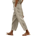 thumbnail image 3 of DENGDENG Casual Summer Linen Slacks for Women – High Waist Gauze Lightweight Loose Fit Trousers with Pockets, Khaki L, 3 of 8