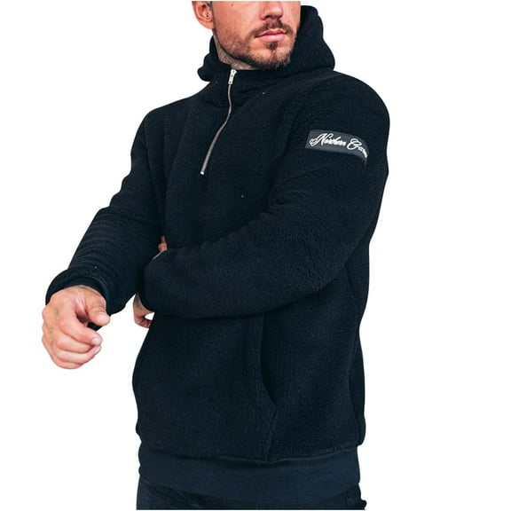 Dovford Mens Fuzzy Sherpa Pullover Hoodies 1/4 Zip Up Fluffy Hooded Sweatshirts with Pockets