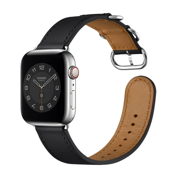 WFEAGL Apple Watch Band Genuine Leather iWatch Replacement Strap 42mm 44mm Black/Silver