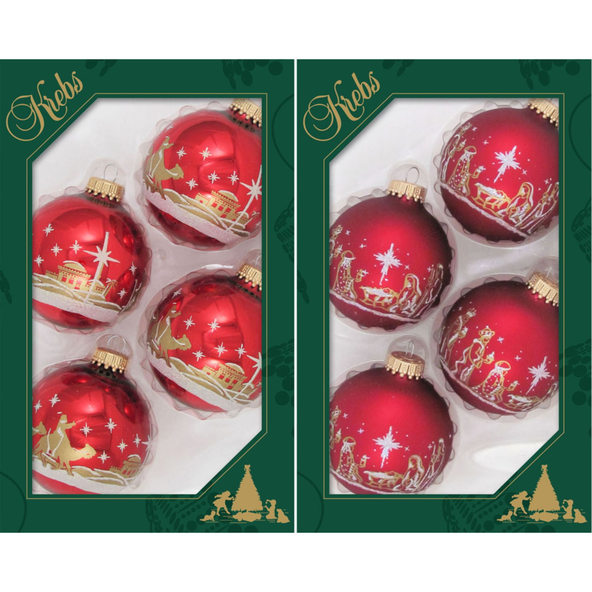 8ct Red Nativity and Bethlehem Scene Christmas Ball Ornaments 2.5