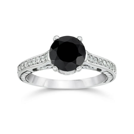2 1/4 ct Treated Vintage Black Diamond Engagement Ring 14K White Gold