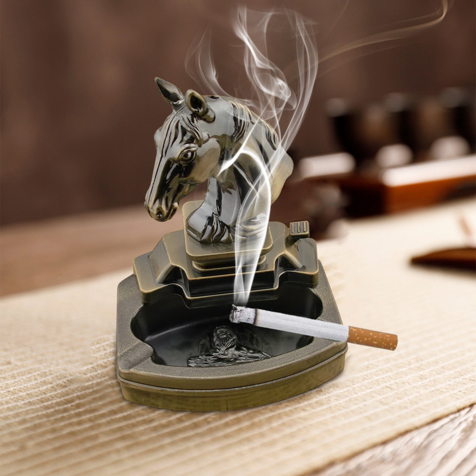 RnemiTe-amo Horse Shaped Novelty Cigarette Cigar Lighter Refillable Butane  Gas Lighter with Ashtray Ash Tray Decorative Ashtray Sets Novelty Horse  Shape Lighter Retro Home Office Table Decor（No Gas）