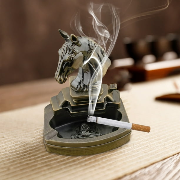RnemiTe-amo Horse Shaped Novelty Cigarette Cigar Lighter Refillable Butane  Gas Lighter with Ashtray Ash Tray Decorative Ashtray Sets Novelty Horse  Shape Lighter Retro Home Office Table Decor（No Gas）