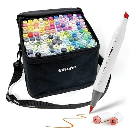 Ohuhu 120 Colors Dual-Tip Brush-and-Chisel Alcohol-Based Art Markers for Adult +1 Blender