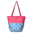 thumbnail image 2 of Women Teen Fashion Print Lined Top Zipper Tote Bag Handbag with Solid Top - Can be Personalized Pink Trim - Blue Quatrefoil, 2 of 8