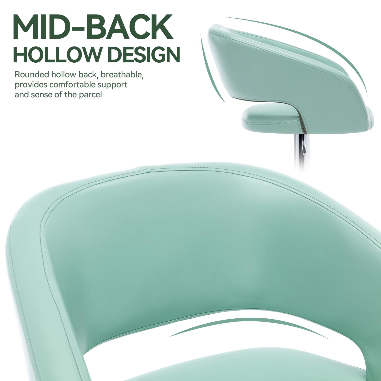 PU Leather Bar Stools, Adjustable Height 24."-32.25, Swivel Barstools with Back & Footrest, Upholstered Bar Chairs for Kitchen Island, Dining Room, Home Bar (Mint Green, Silver Base)