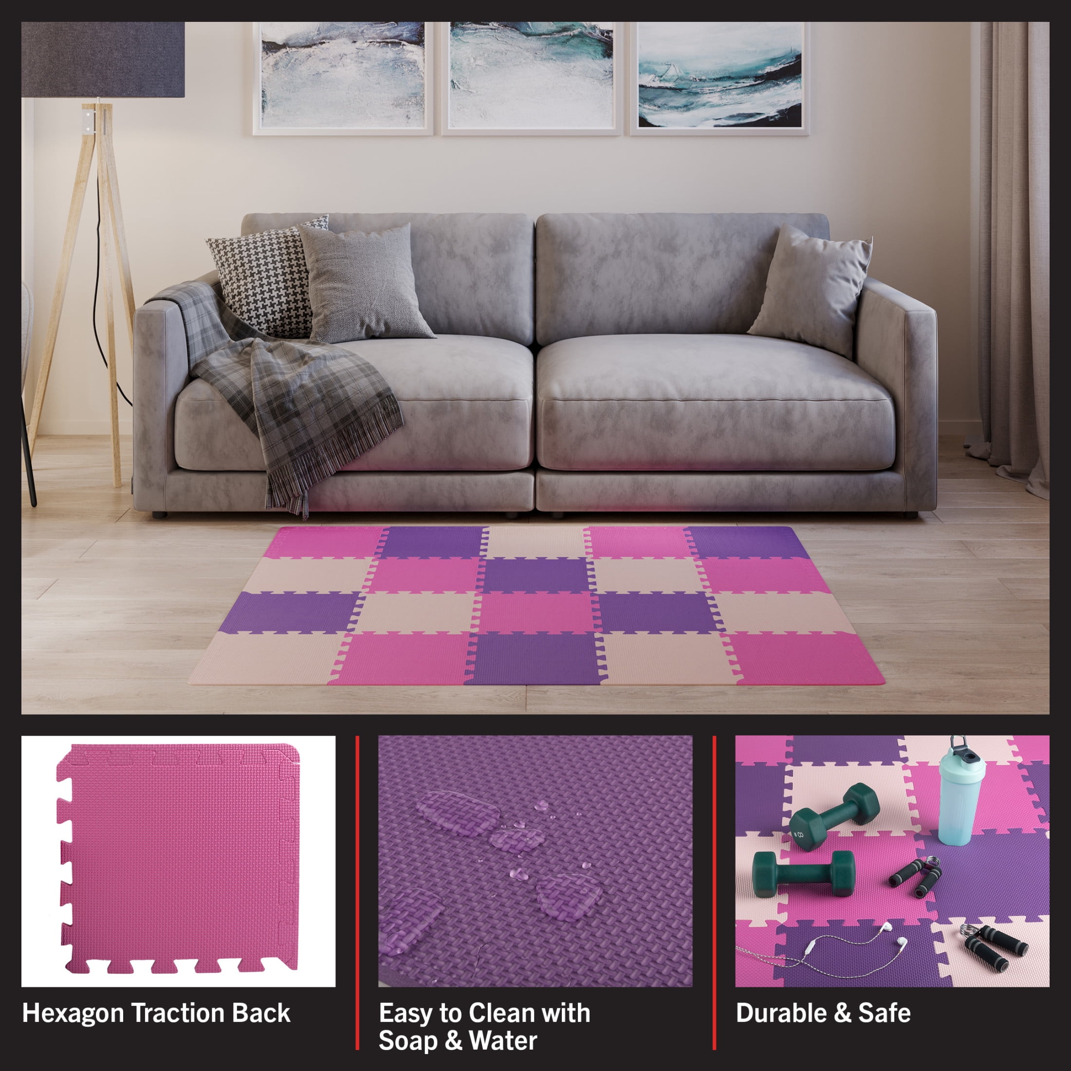 Stalwart 12" x 12" Pink Foam Interlocking Floor Mats, 20 Pack