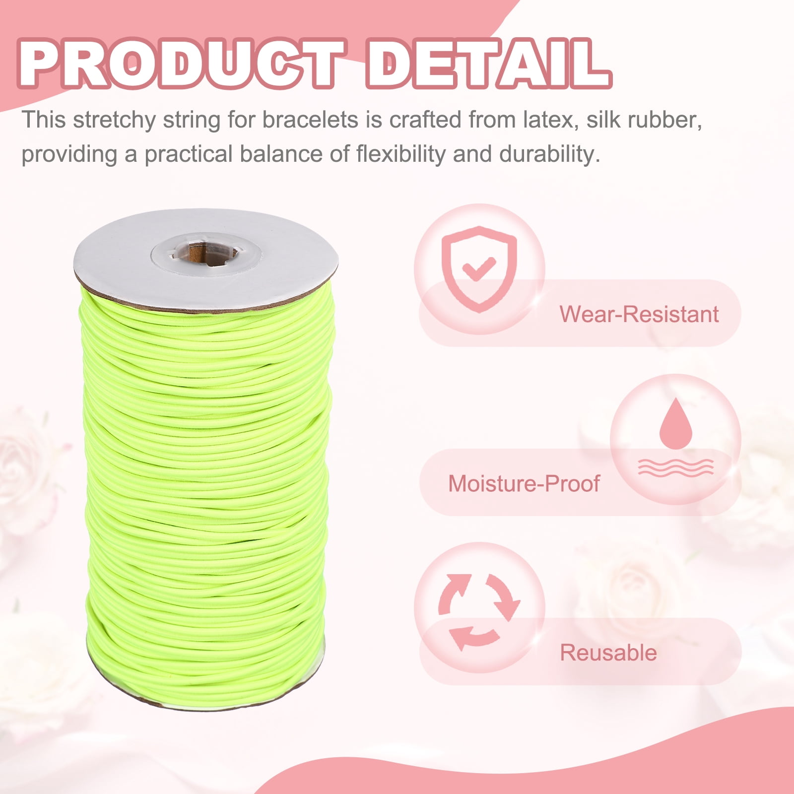 Uxcell Stretchy String for Bracelets, Elastic Crystal Thread Stretch Elastic Beading Cord 2.5mm & Fluorescent Green-Fit For(Bracelets/Sewing/Beading/Necklace/Jewelry Making/Crafts DIY)