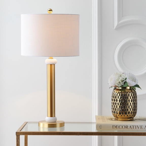 JONATHAN Y Gregory 27" Metal/Marble LED Table Lamp, Gold/White, JYL1087A